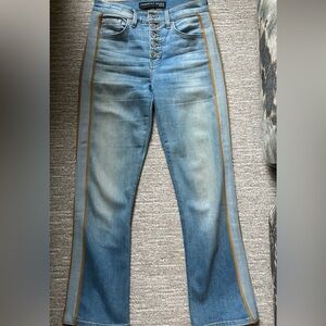 Veronica Beard light blue button fly striped jeans